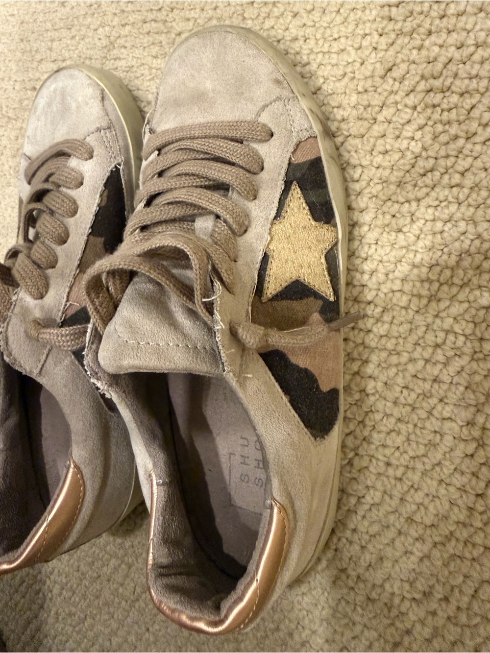 ShuShop Taupe Suede Sneakers with Black & Gold Star Accent